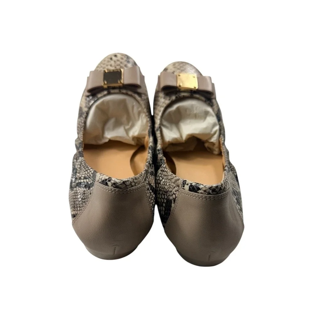 Cole Haan Tali Bow Ballet Flat Natural Roccia Snakeskin Leather D43266 10.5B NEW